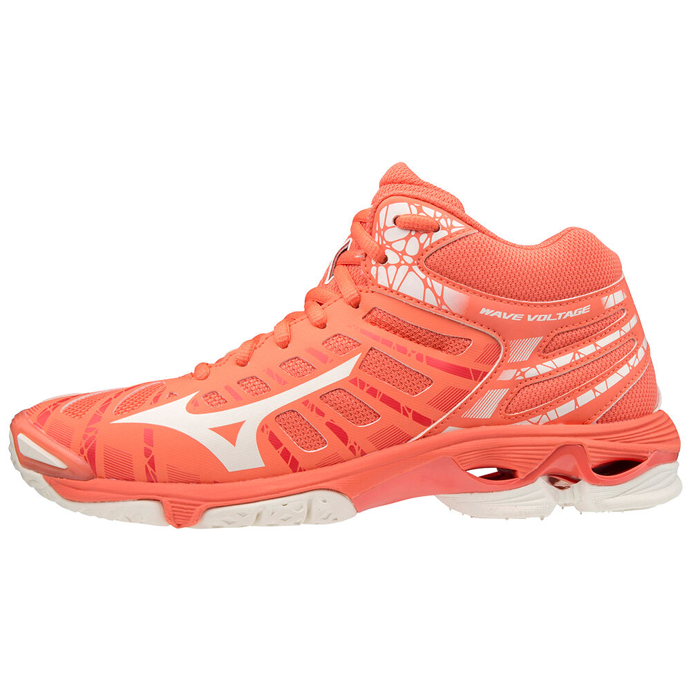 Mizuno Wave Voltage Mid - Bayan Voleybol Ayakkabısı - Mercan/Beyaz Türkiye (AHRVFE-706)